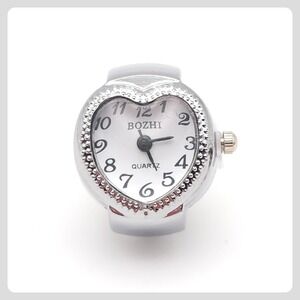 Bozhi Heart Ring Watch Silver Beaded Adjustable Quartz